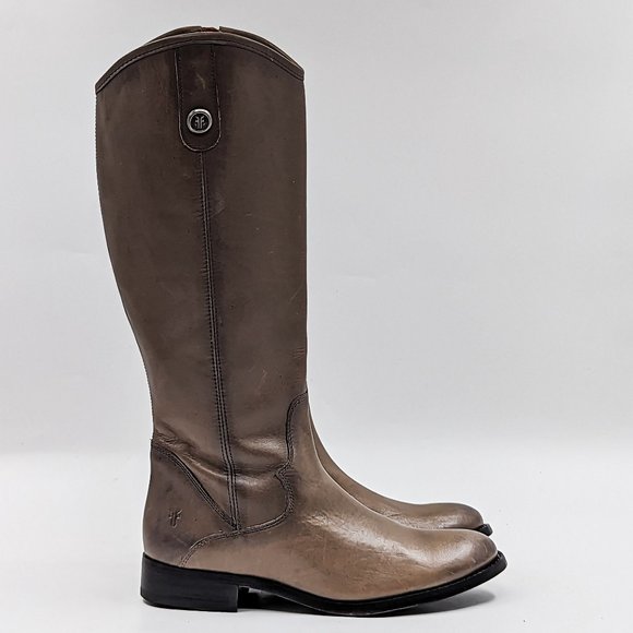 Frye Women Melissa Button Inside Zip Leather Stone Grey Riding Boots size 6 - Picture 10 of 12